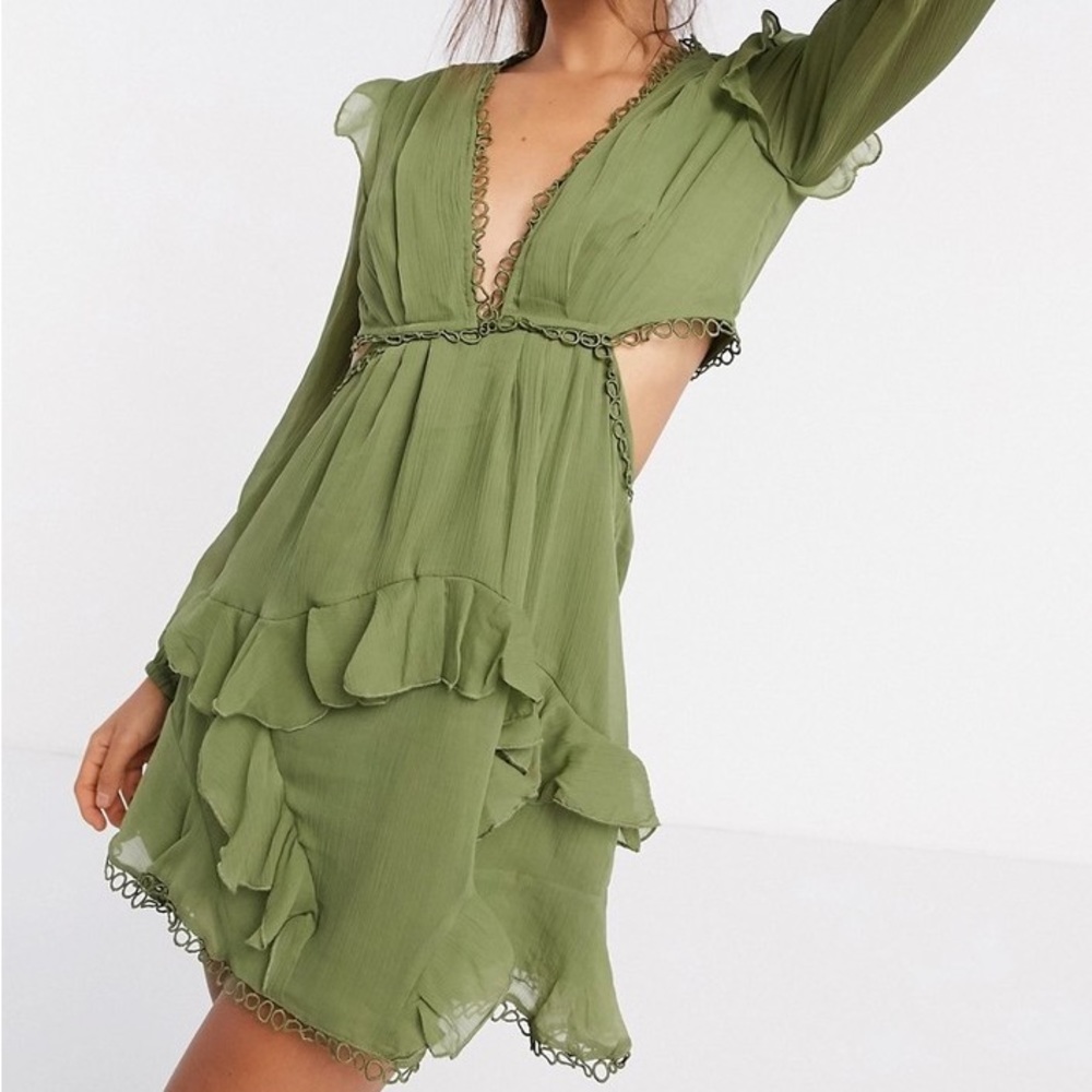 ASOS DESIGN mini dress with long sleeve and circle trim